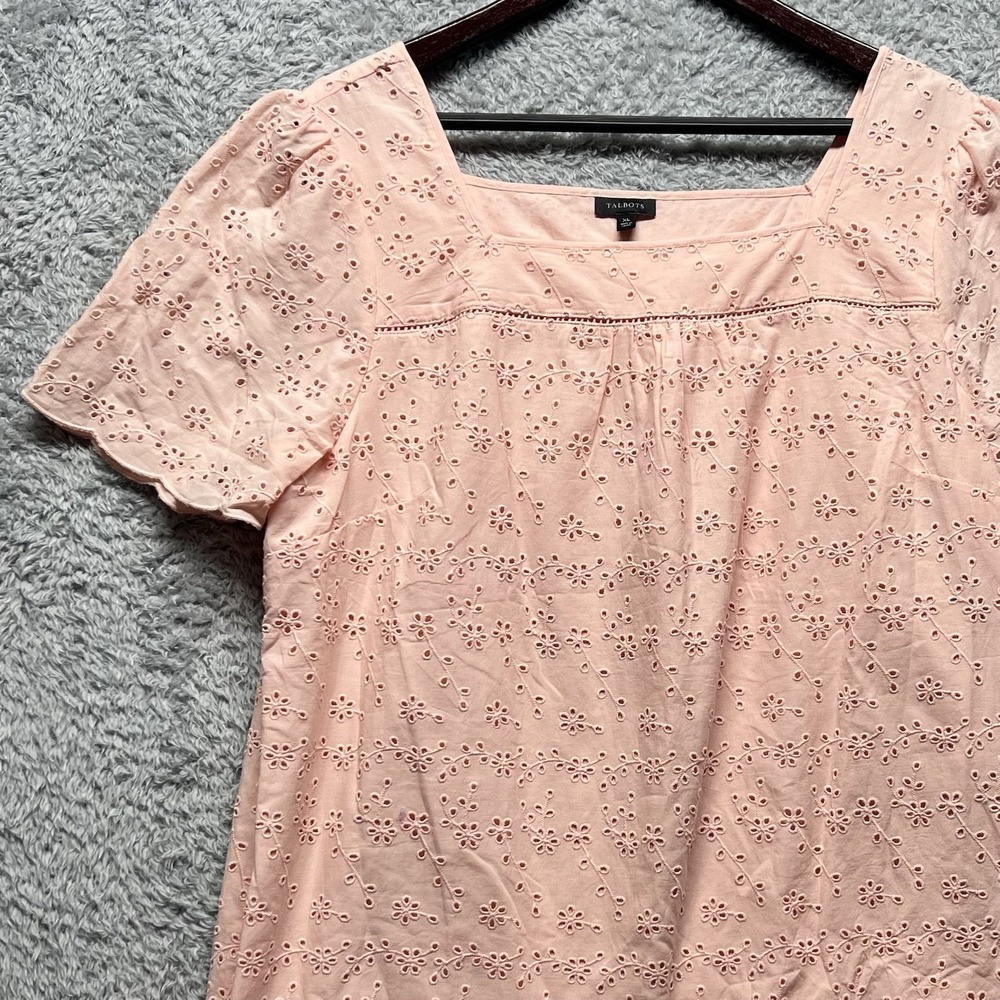 Talbots Floral Embroidedery Eyelet Square Neck Top Womens XL Peach Cotton Casual - Picture 2 of 10